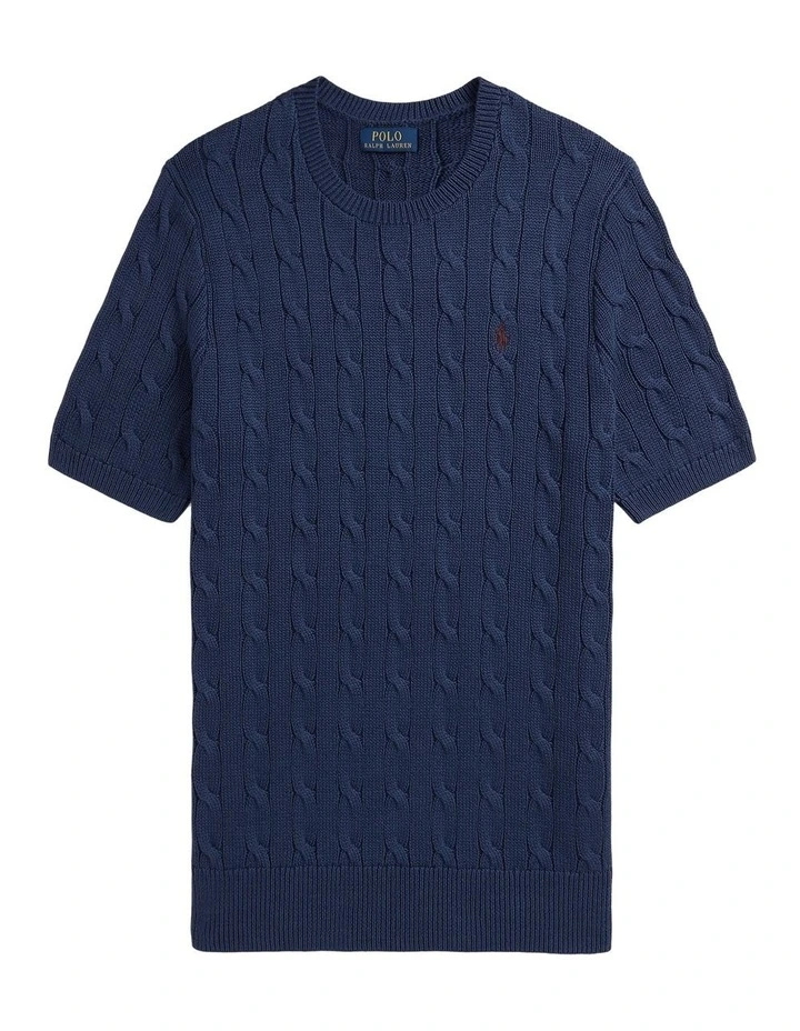 Cable-Knit Cotton Sweater in Blue image 1