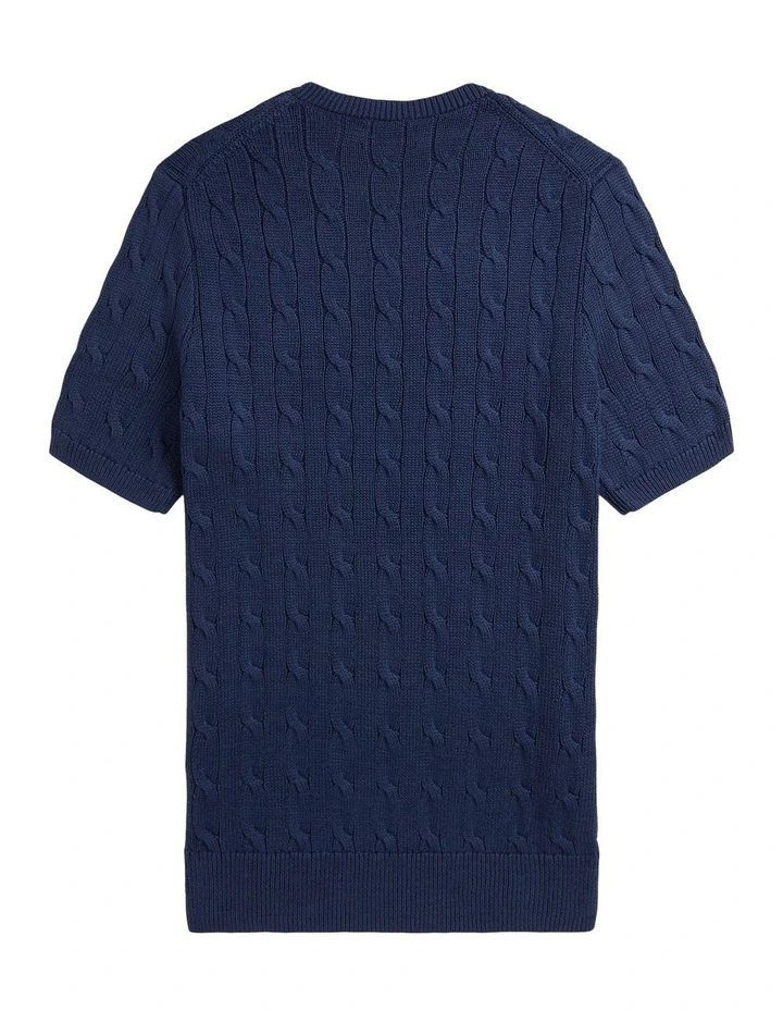 Cable-Knit Cotton Sweater in Blue image 2