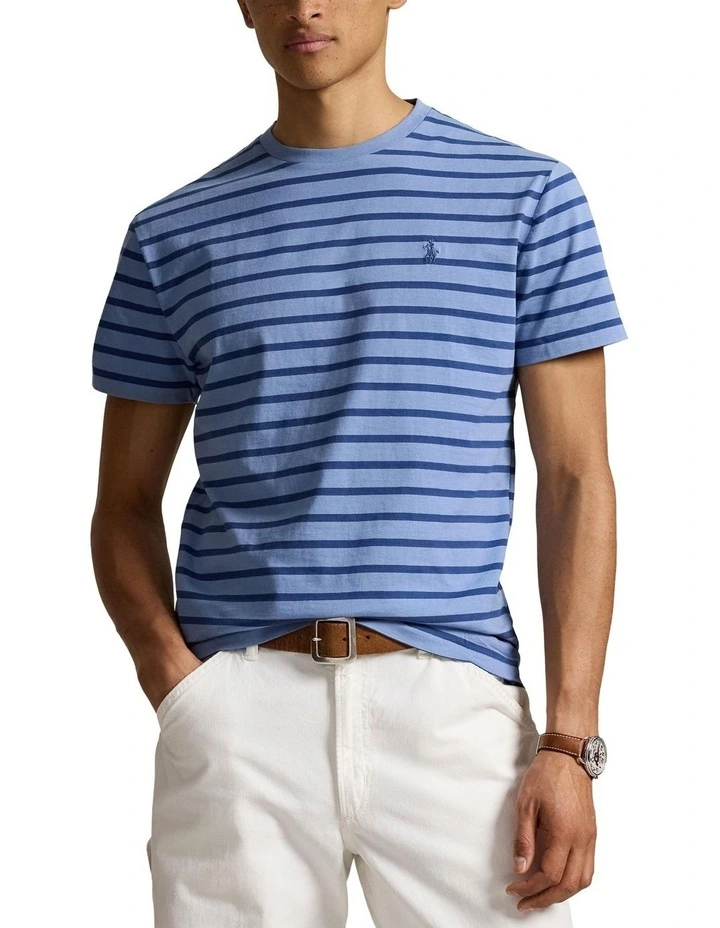 Custom Slim Fit Striped Jersey T-shirt in Blue image 1