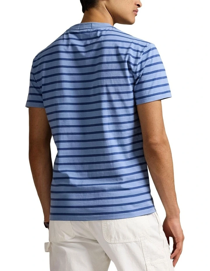 Custom Slim Fit Striped Jersey T-shirt in Blue image 2