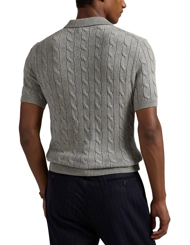 Cable-Knit Cotton Polo-Collar Sweater in Grey image 2