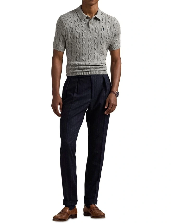 Cable-Knit Cotton Polo-Collar Sweater in Grey image 3