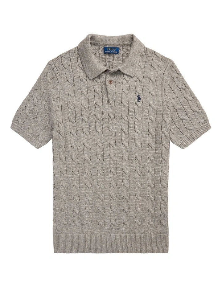 Cable-Knit Cotton Polo-Collar Sweater in Grey image 4