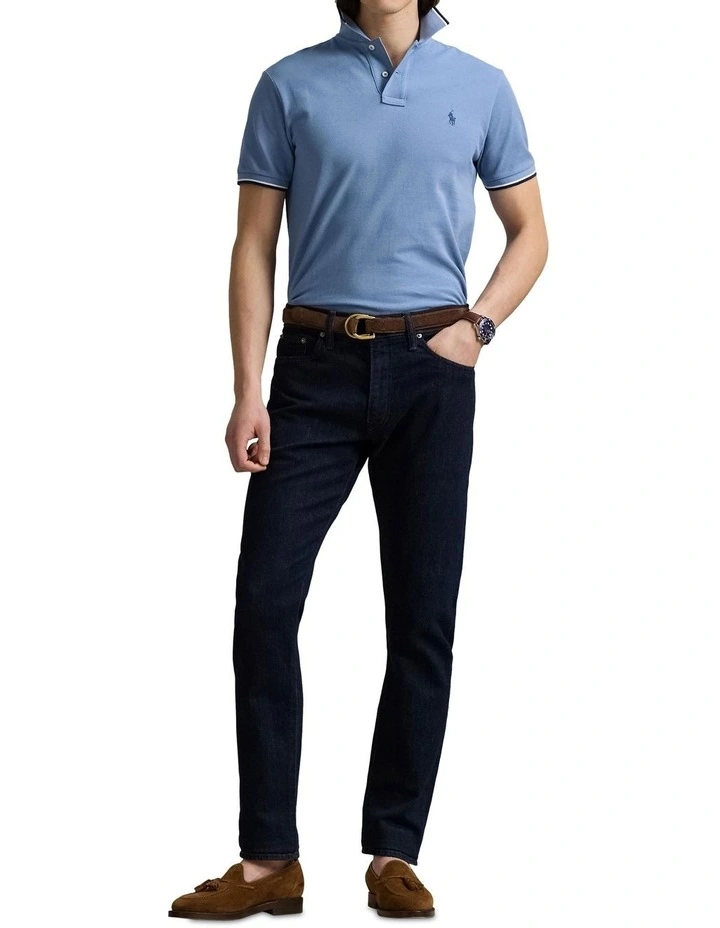 Classic Fit Mesh Polo Shirt in Blue image 3