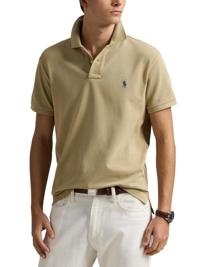 The Iconic Mesh Polo Shirt in Beige image 1