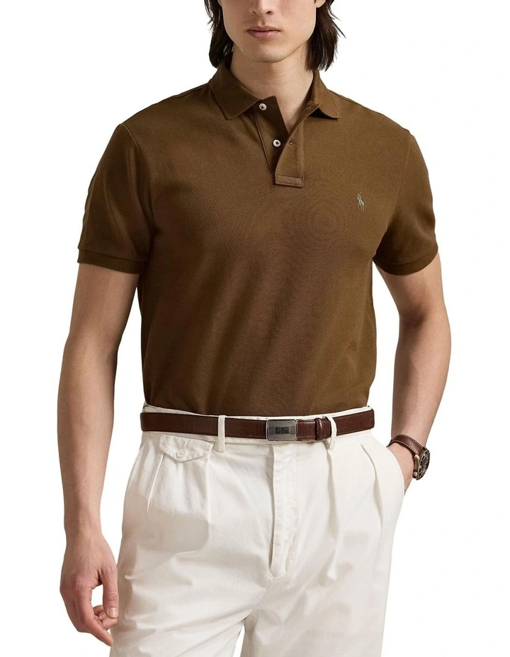 The Iconic Mesh Polo Shirt in Brown image 1