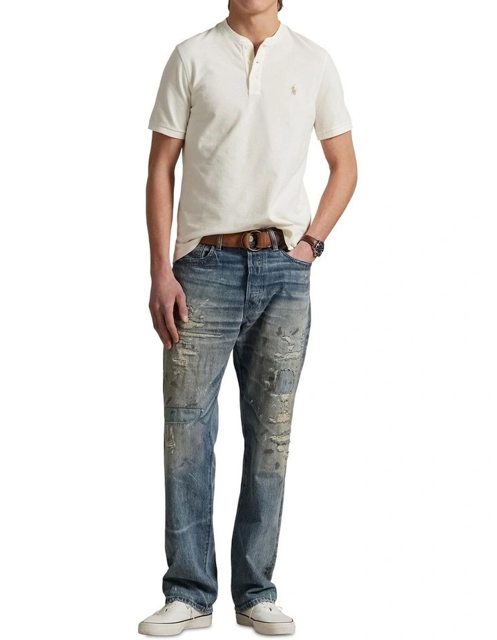 Featherweight Mesh Henley T-shirt in Cream image 3