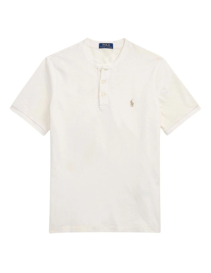 Featherweight Mesh Henley T-shirt in Cream image 4