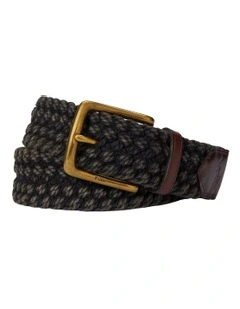 Leather-Trim Braided Cotton Belt in Black