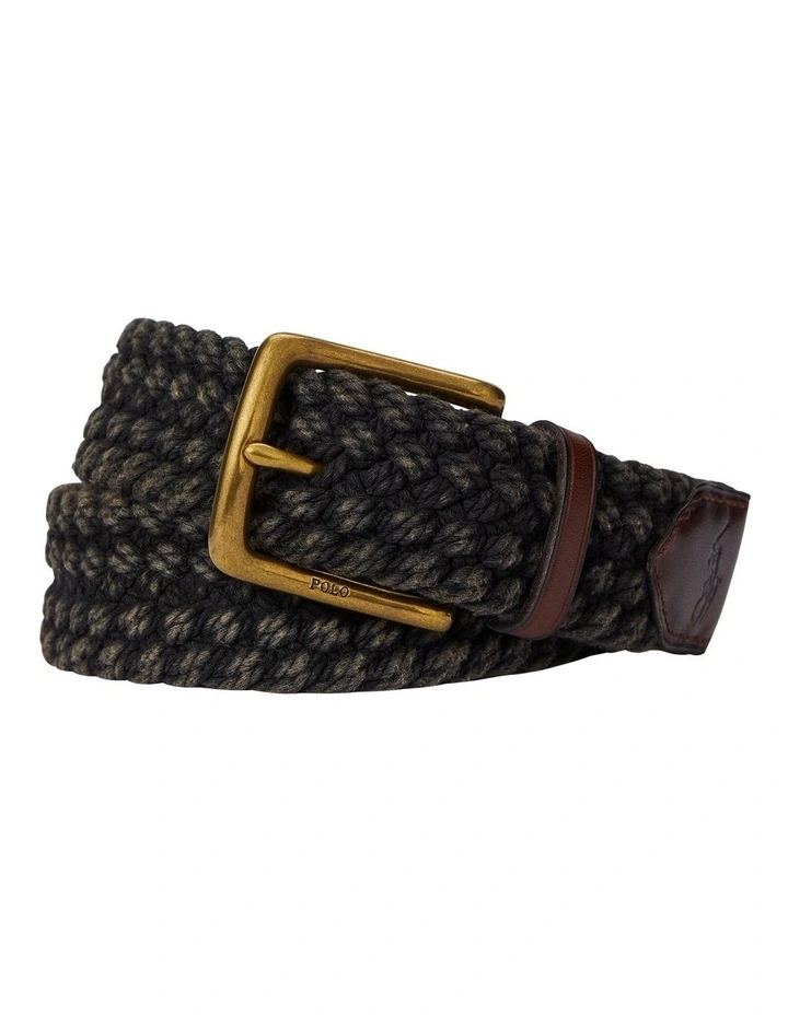 Leather-Trim Braided Cotton Belt in Black image 1