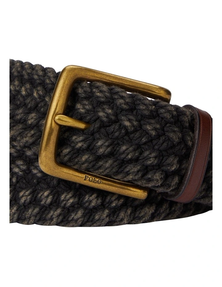 Leather-Trim Braided Cotton Belt in Black image 2