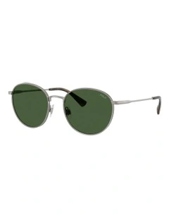 Plaid-Accent Round Metal Sunglasses in Green