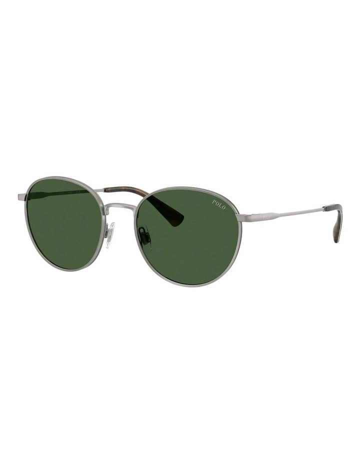 Plaid-Accent Round Metal Sunglasses in Green image 1