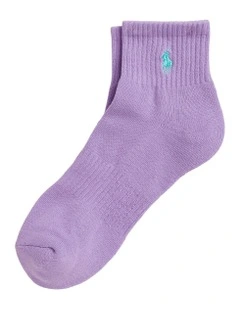 Cotton-Blend Quarter-Crew Socks in Purple