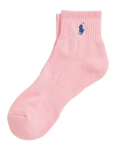 Cotton-Blend Quarter-Crew Socks in Pink