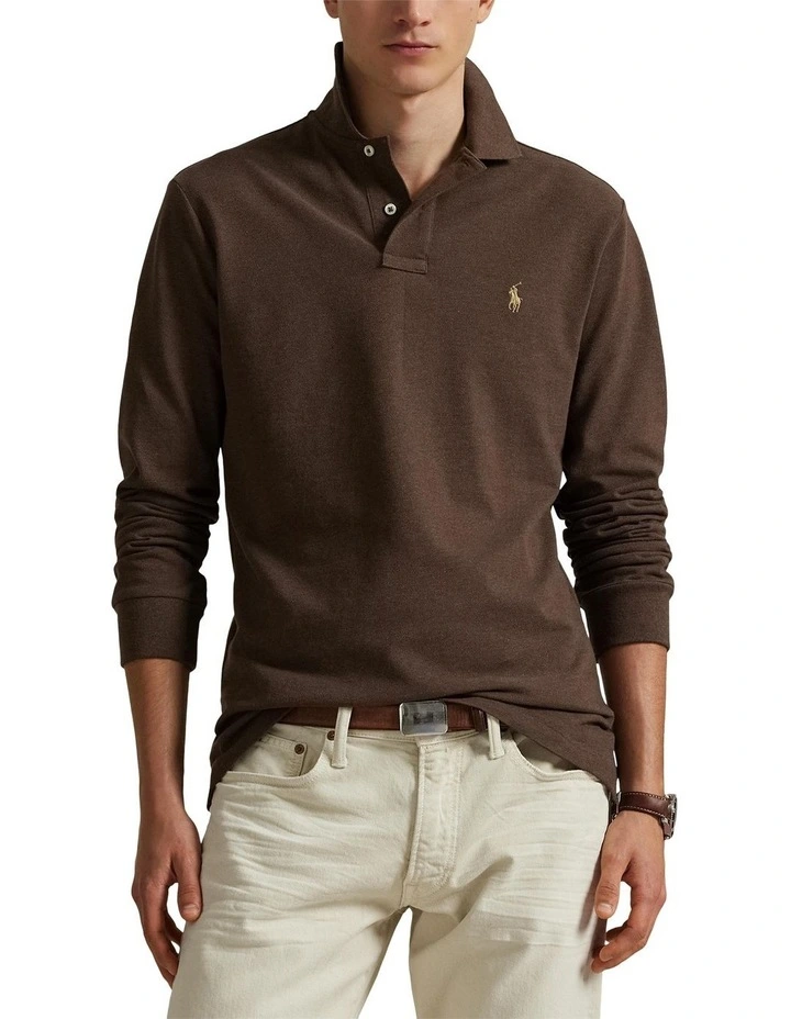 Custom Slim Fit Mesh Polo Shirt in Brown image 1