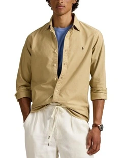 Classic Fit Garment-Dyed Oxford Shirt in Beige