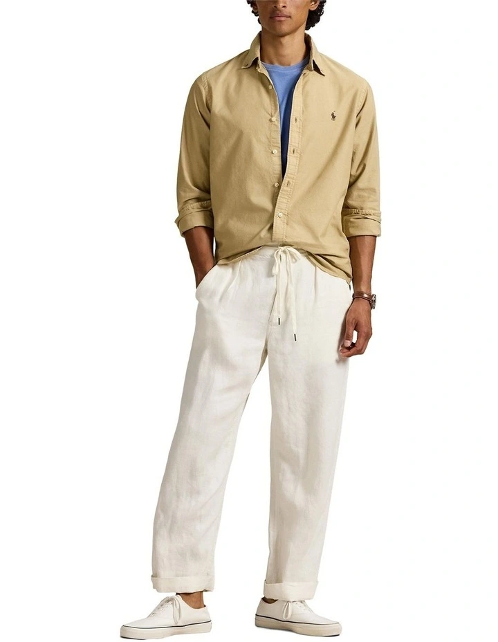 Classic Fit Garment-Dyed Oxford Shirt in Beige image 3