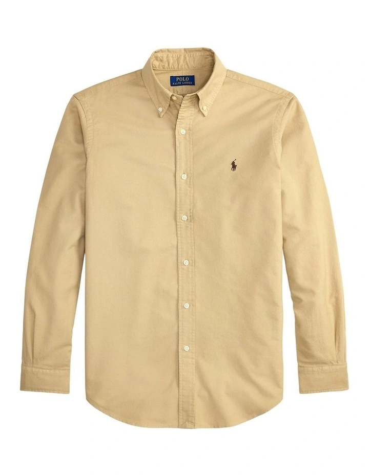 Classic Fit Garment-Dyed Oxford Shirt in Beige image 4