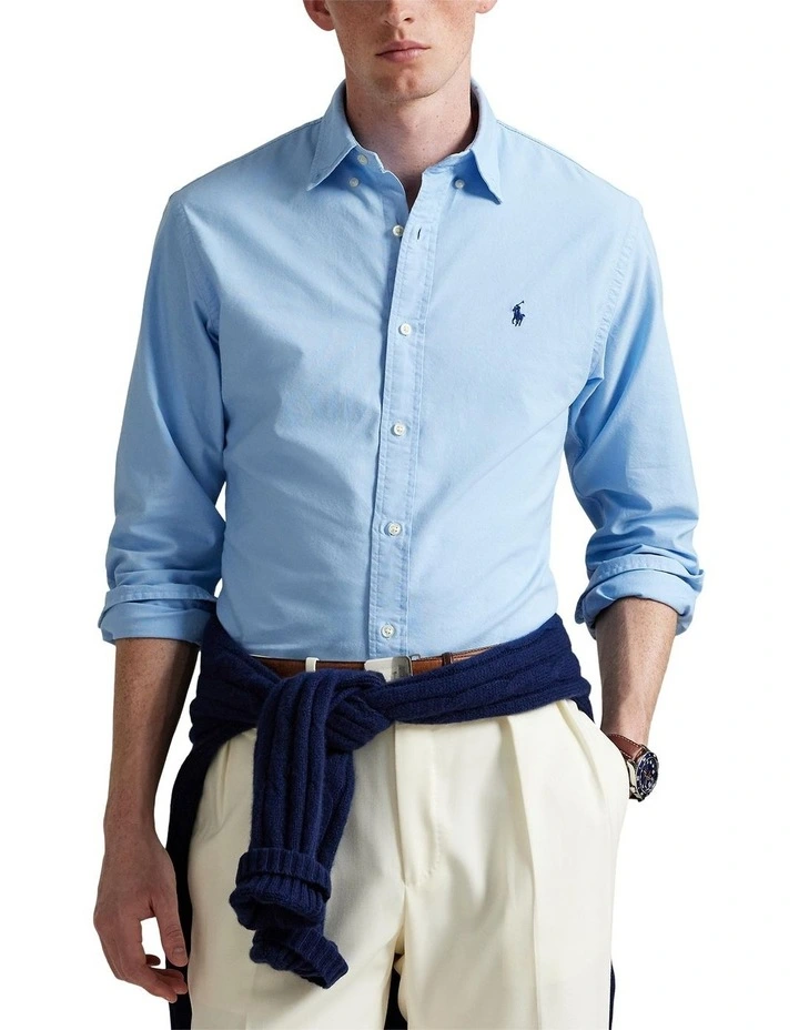Classic Fit Garment-Dyed Oxford Shirt in Blue image 1