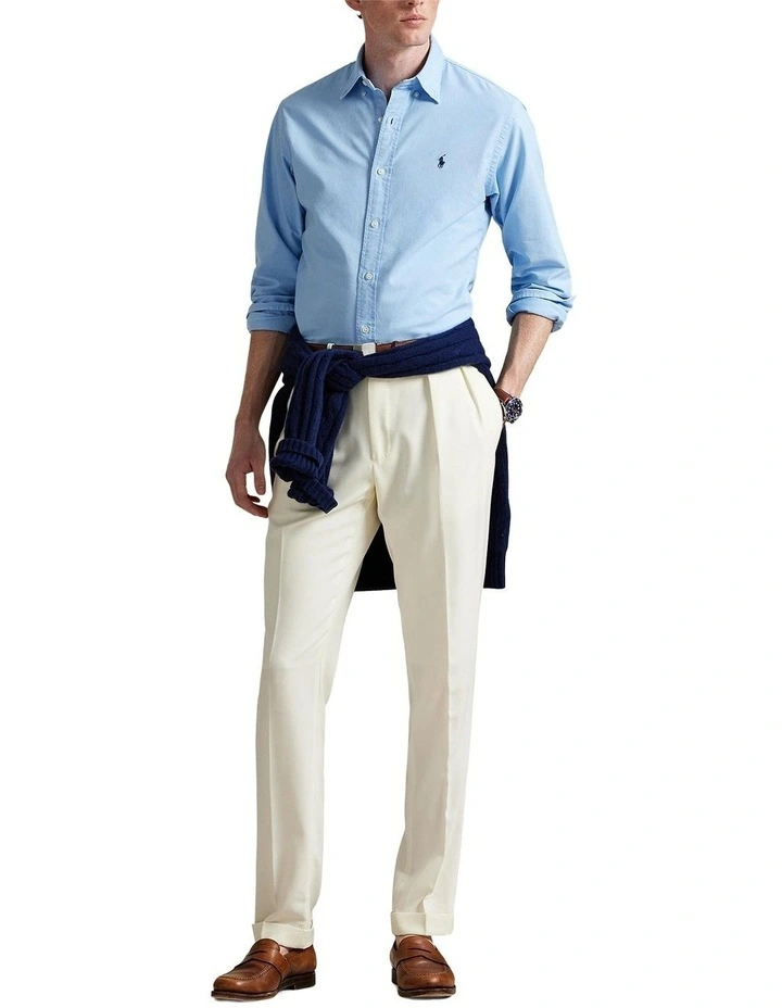 Classic Fit Garment-Dyed Oxford Shirt in Blue image 3