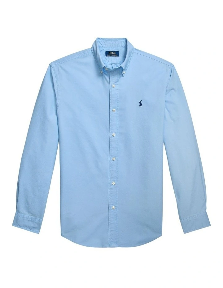 Classic Fit Garment-Dyed Oxford Shirt in Blue image 4