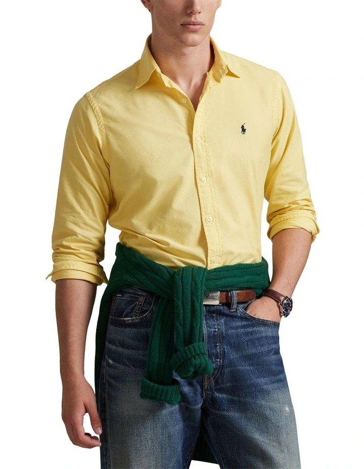 Classic Fit Garment-Dyed Oxford Shirt in Yellow image 1