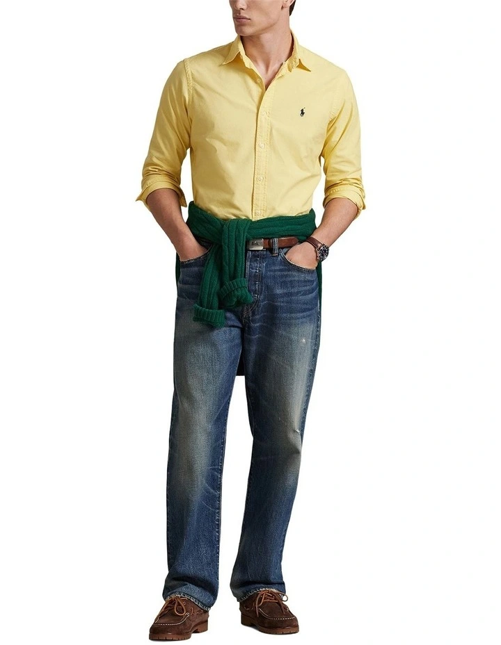 Classic Fit Garment-Dyed Oxford Shirt in Yellow image 3