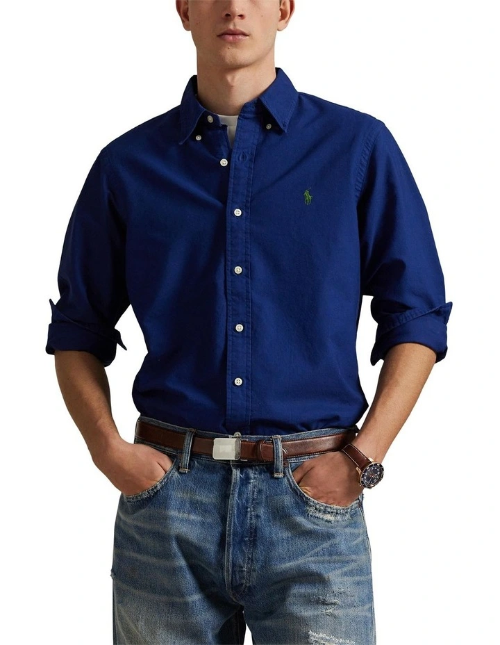 Classic Fit Garment-Dyed Oxford Shirt in Blue image 1