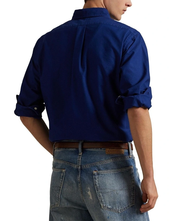 Classic Fit Garment-Dyed Oxford Shirt in Blue image 2
