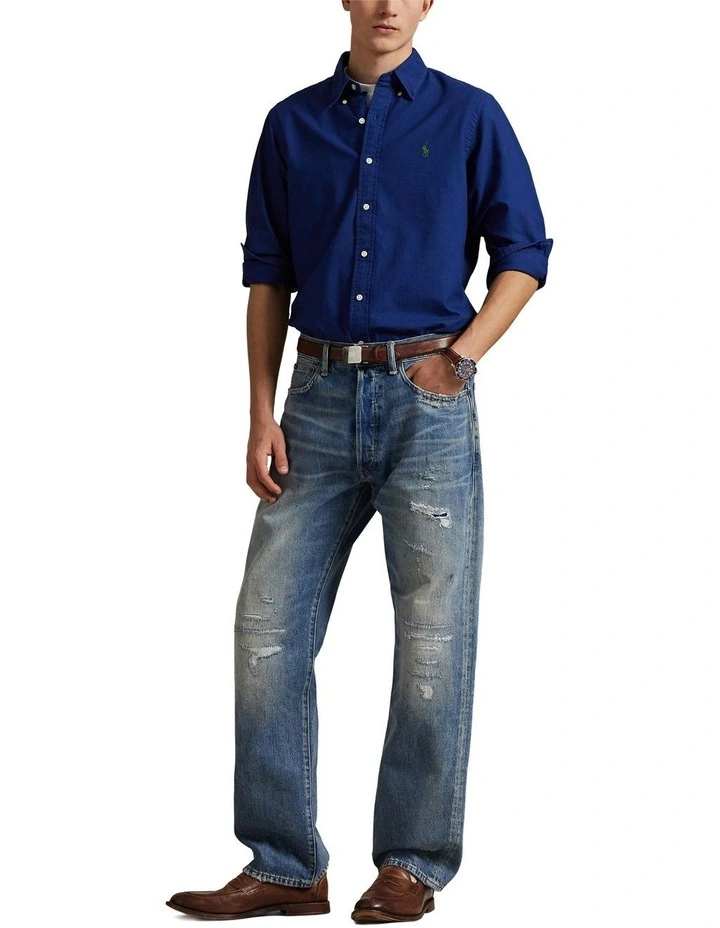 Classic Fit Garment-Dyed Oxford Shirt in Blue image 3