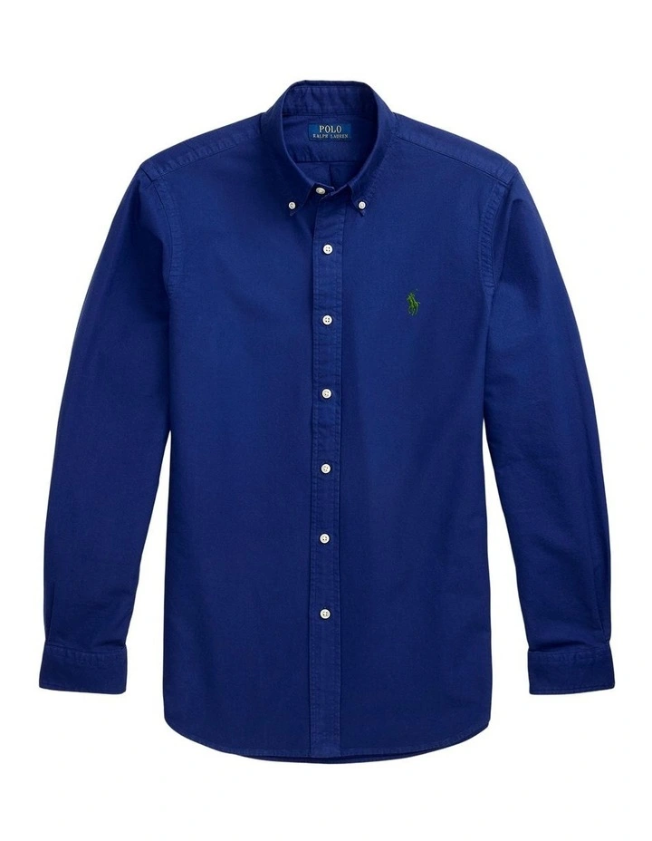 Classic Fit Garment-Dyed Oxford Shirt in Blue image 4