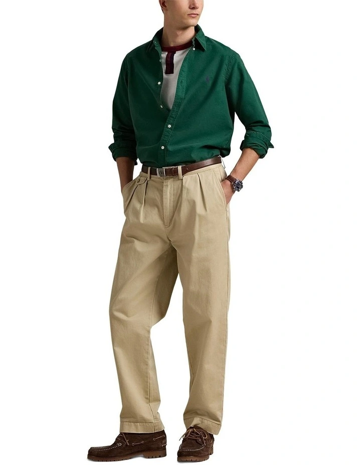 Classic Fit Garment-Dyed Oxford Shirt in Green image 3