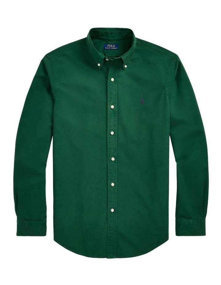 Classic Fit Garment-Dyed Oxford Shirt in Green image 4
