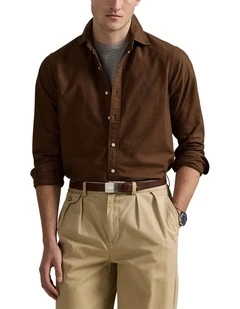 Classic Fit Garment-Dyed Oxford Shirt in Brown