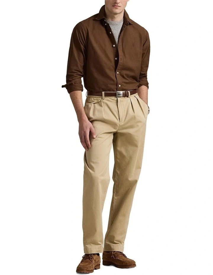 Classic Fit Garment-Dyed Oxford Shirt in Brown image 3