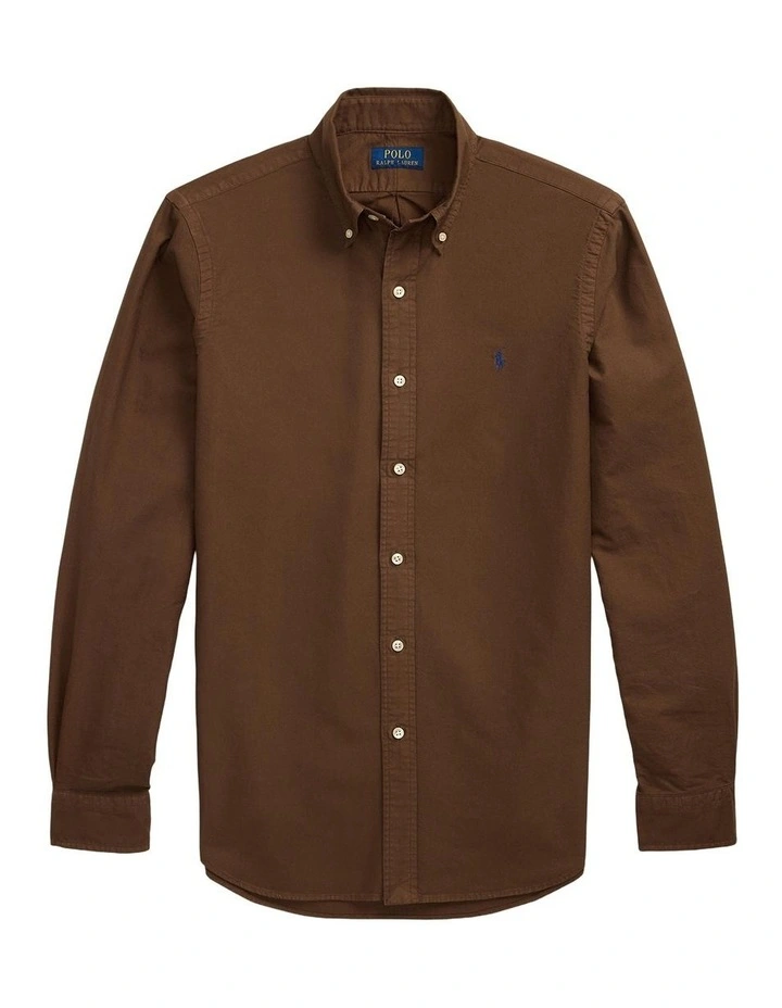 Classic Fit Garment-Dyed Oxford Shirt in Brown image 4