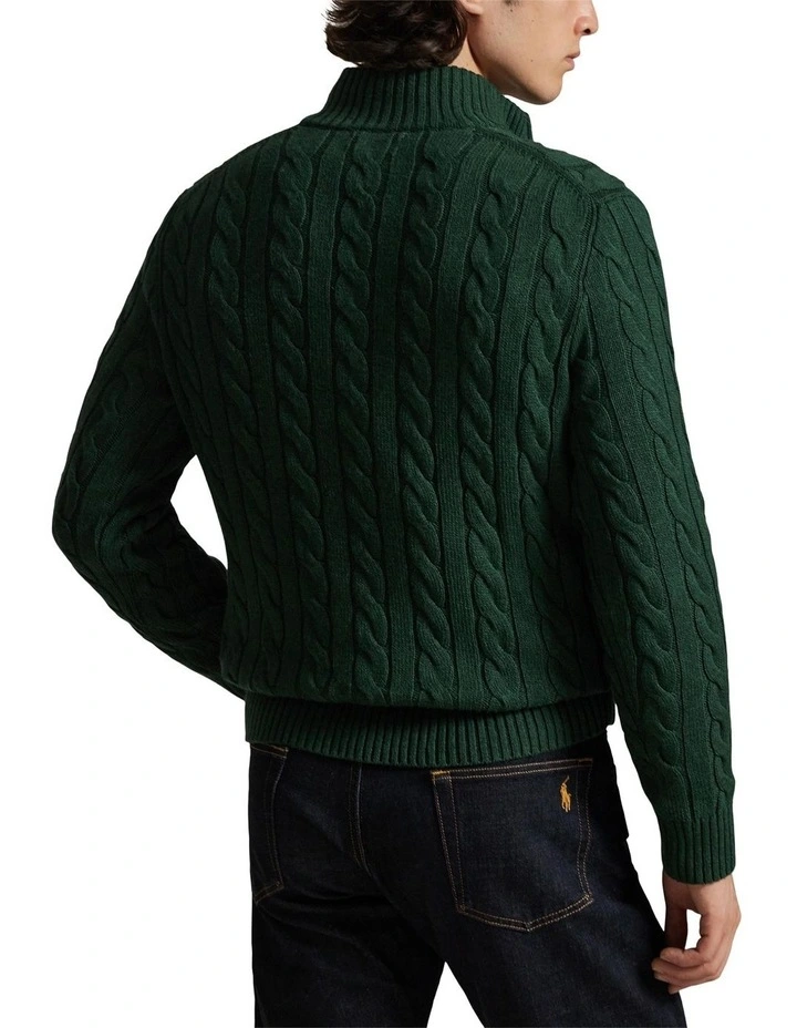 Cable-Knit Cotton Quarter-Zip Sweater in Green image 2
