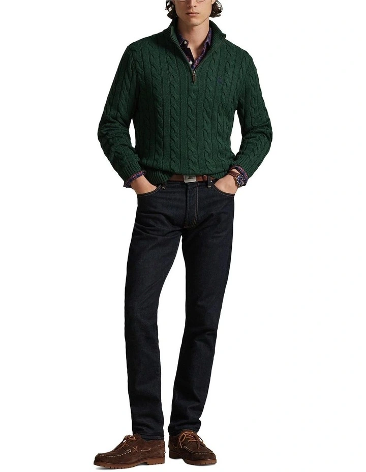 Cable-Knit Cotton Quarter-Zip Sweater in Green image 3