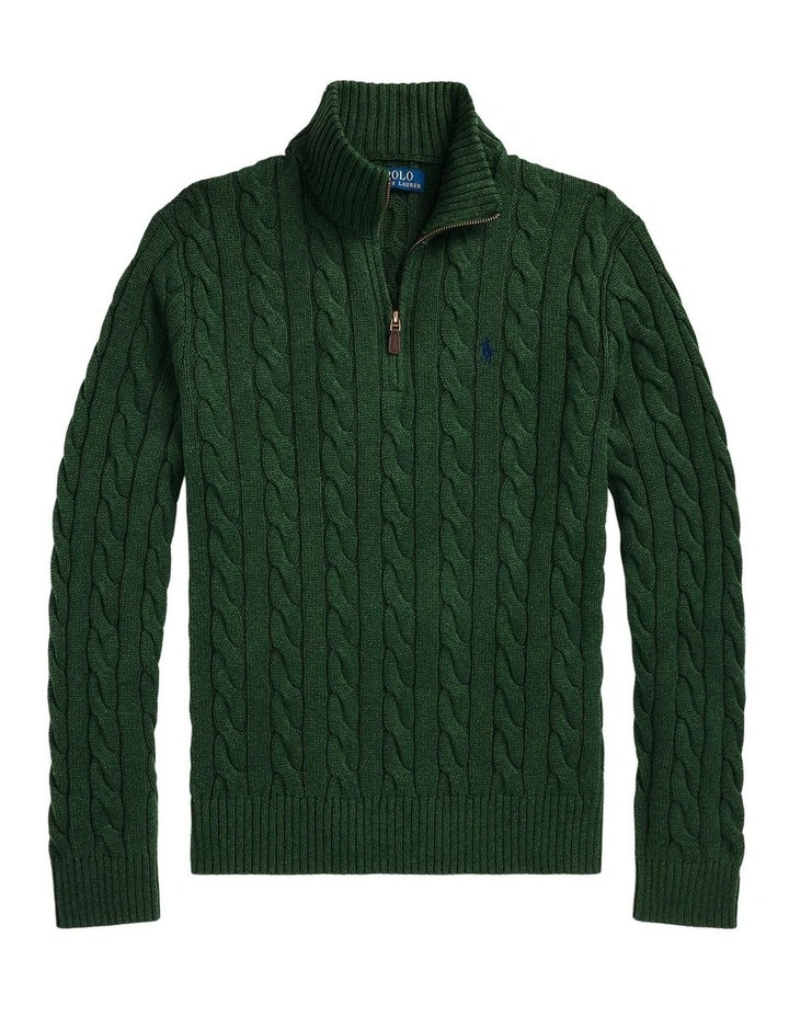Cable-Knit Cotton Quarter-Zip Sweater in Green image 4