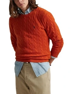 Cable-Knit Wool-Cashmere Sweater in Orange