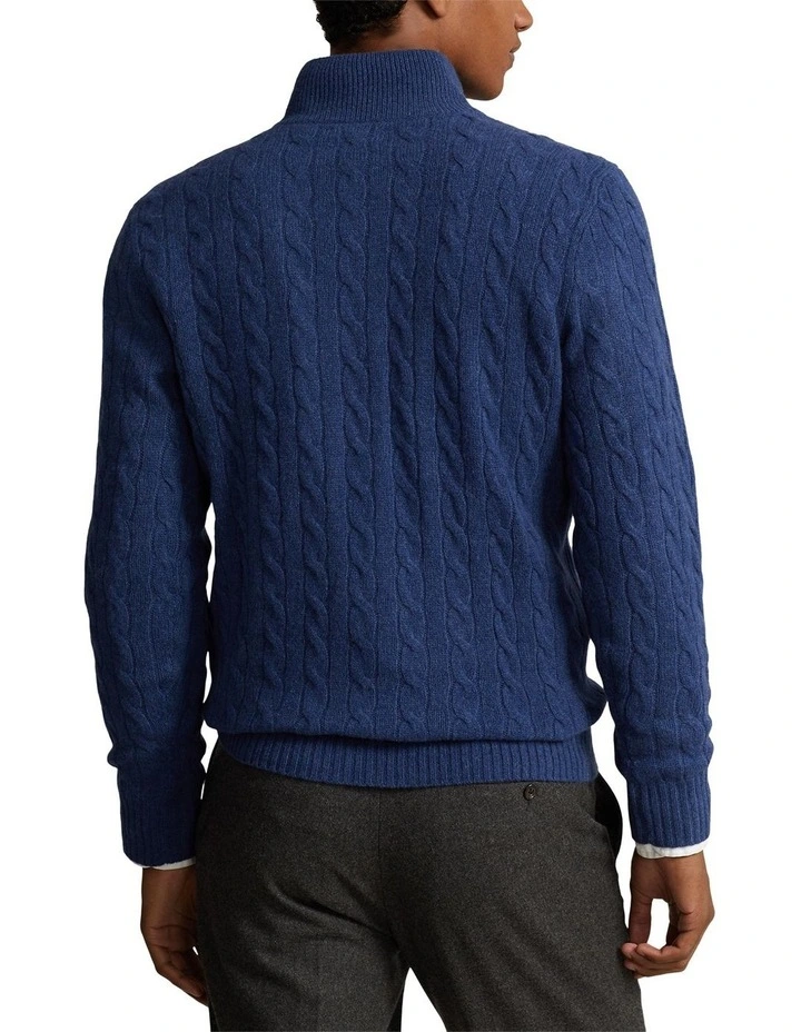 Cable Knit Quarter Zip Sweater in Blue image 2