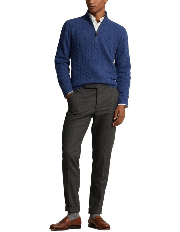 Cable Knit Quarter Zip Sweater in Blue image 3
