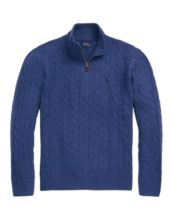 Cable Knit Quarter Zip Sweater in Blue image 4