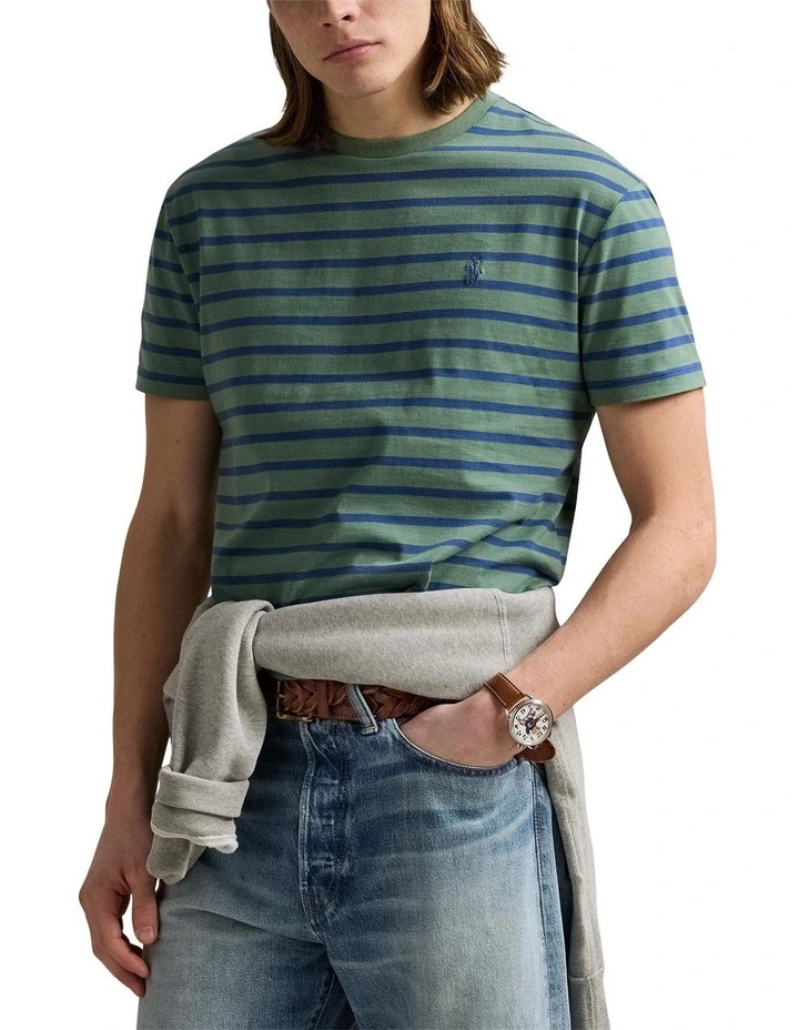 Custom Slim Fit Striped Jersey T-shirt in Green image 1