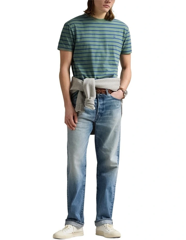 Custom Slim Fit Striped Jersey T-shirt in Green image 3