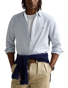 Classic Fit Striped Oxford Shirt in Blue