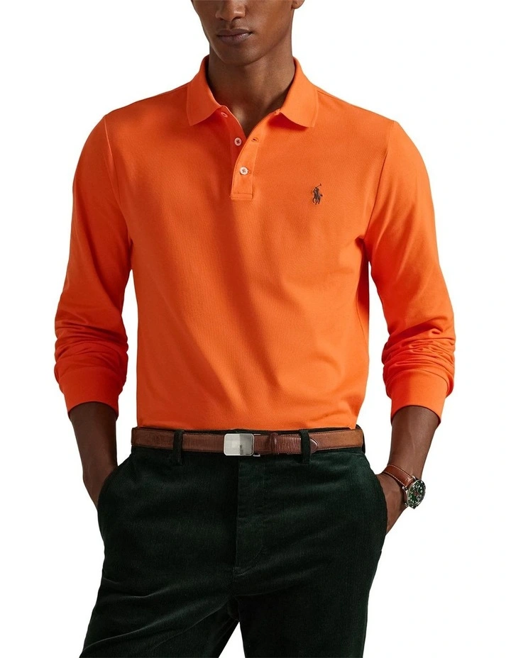 Custom Slim Fit Stretch Mesh Polo Shirt in Orange image 1