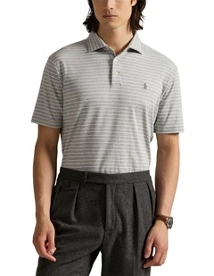 Custom Slim Fit Striped Soft Cotton Polo in Grey