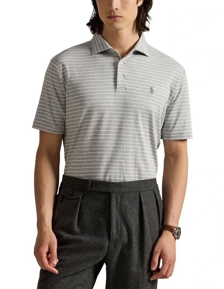 Custom Slim Fit Striped Soft Cotton Polo in Grey image 1